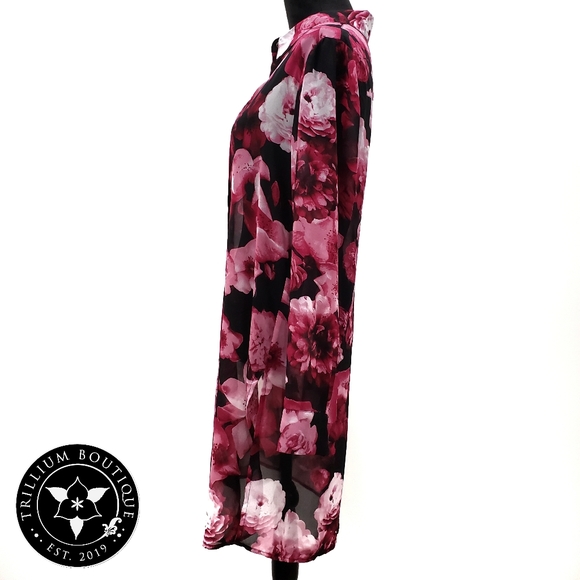 Calvin Klein Floral Sheer Shirt Dress Medium - Picture 4 of 7